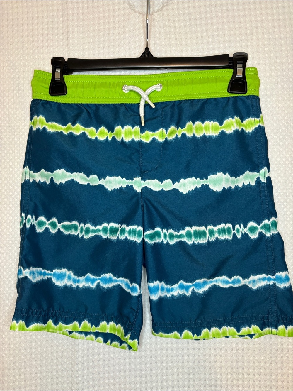 Lands' End Teal & Lime Tie-Dye Boys' Swim Trunks